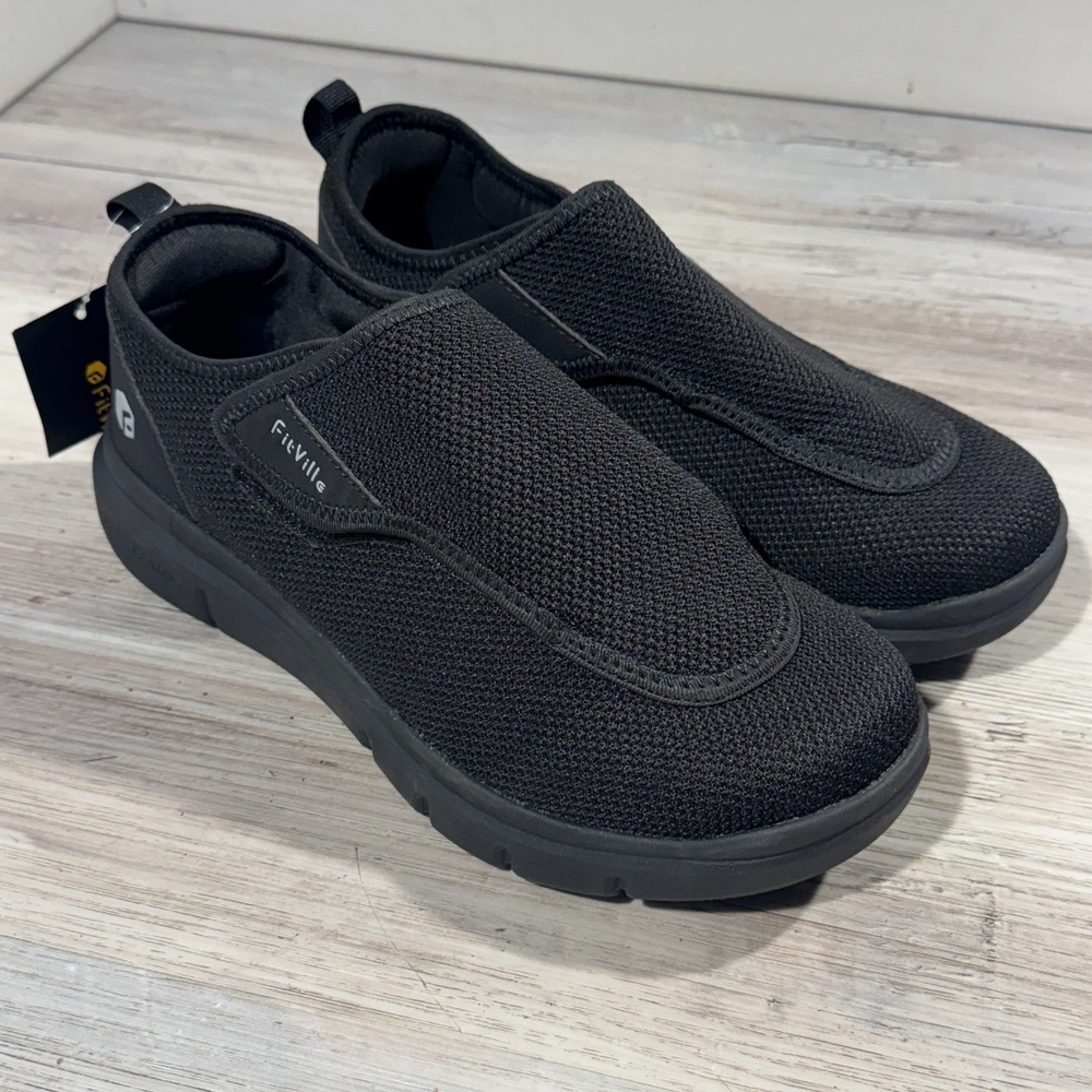 FitVille Easy Top‎ Wings Shoes - 10.5W Womens Black Diabetic Edema